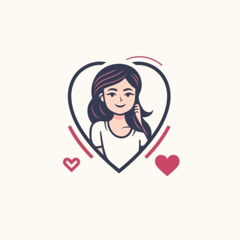 Vector illustration of a girl in a heart-shaped frame. Valentine