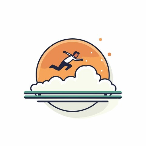 Businessman running on cloud. Vector illustration in flat linear