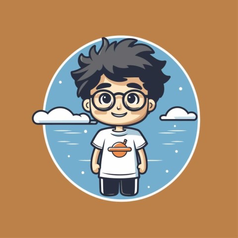 Cute boy with glasses. Vector illustration in a flat style.