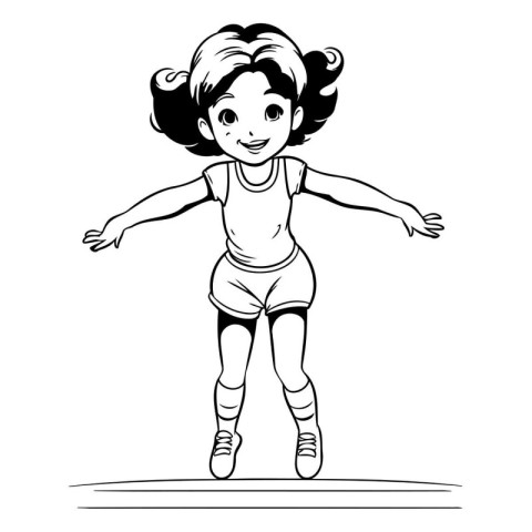 Illustration of a little girl jumping on a white background. vec