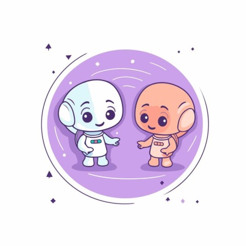 Cute cartoon baby boy and girl astronaut characters. Vector illu