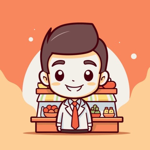 Businessman at the grocery store. Cute cartoon vector illustrati