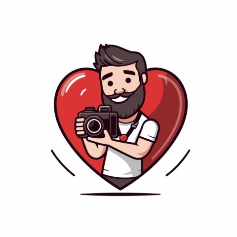 Photographer with camera in heart shape. Vector illustration in