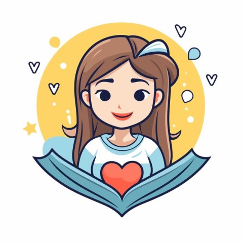 Cute girl reading a book. Vector illustration in cartoon style.