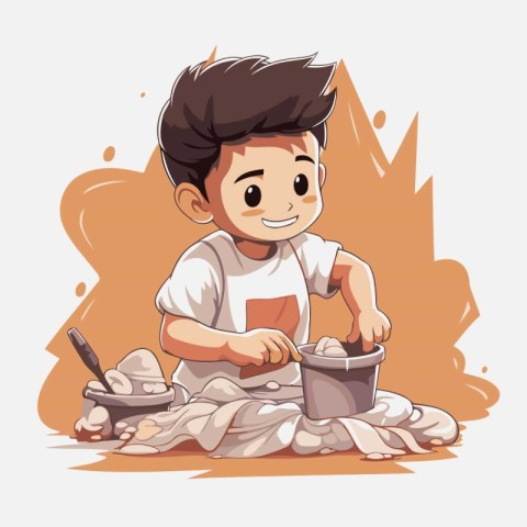 Illustration of a Cute Little Boy Playing in a Sandbox