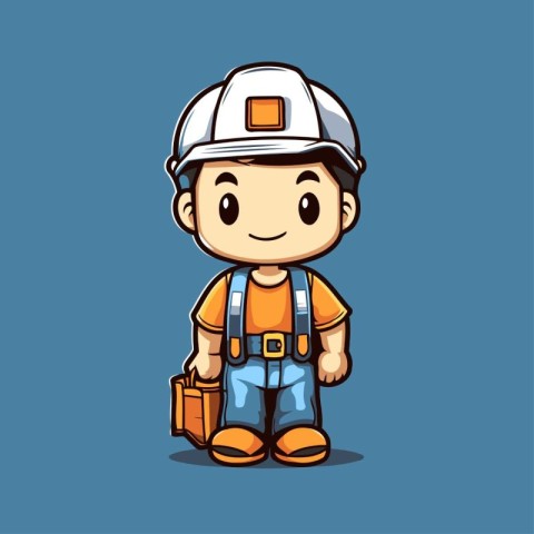 Cute Little Boy Construction Worker Cartoon Character. Vector Il