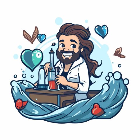 Cartoon illustration of a man in love with a bottle of wine