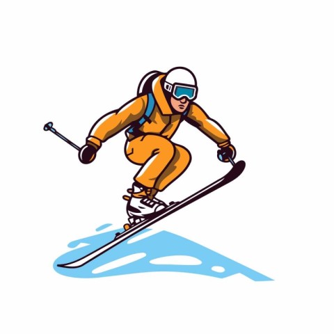 Skiing. vector illustration. Cartoon skier on skis