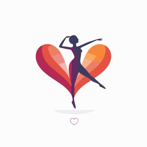 Ballet dancer and heart. Vector illustration in flat design styl