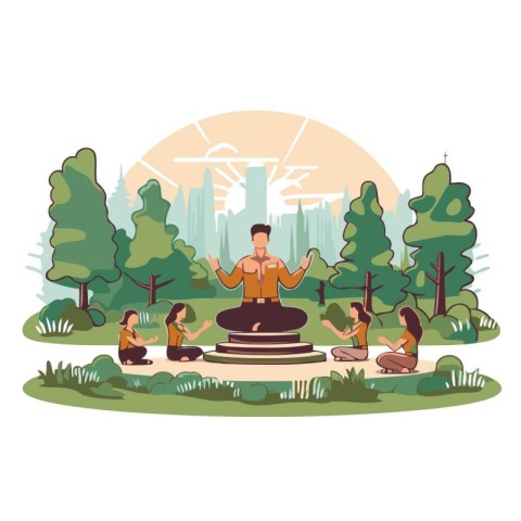 people practicing yoga in the park vector illustration graphic d