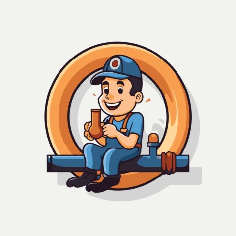 Plumber cartoon icon. Vector illustration of a plumber character