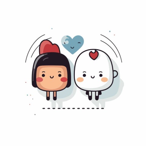 Cute kawaii couple in love. Vector flat illustration.