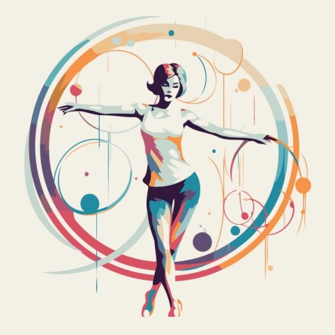 Beautiful young woman dancing. Colorful vector illustration in r