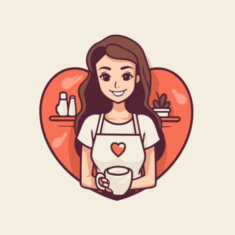 Cute girl with a cup of coffee. Vector illustration in cartoon s