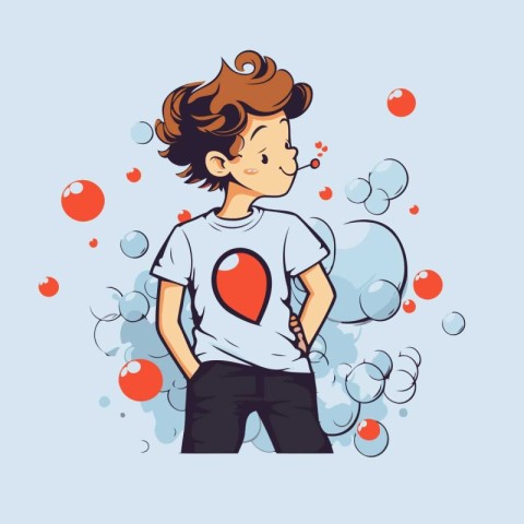 Vector illustration of a boy in a T-shirt with a heart