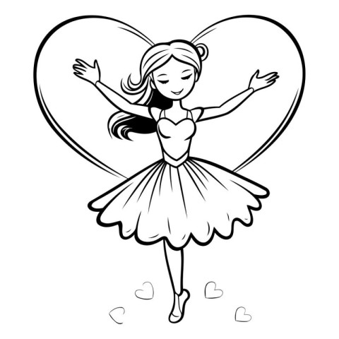 Little ballerina in a tutu and hearts. Vector illustration.