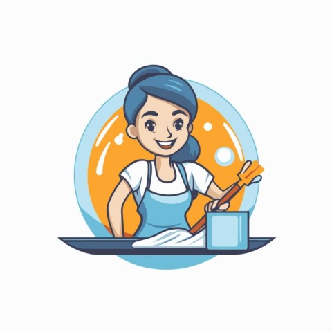 Woman cooking on a plate. Vector illustration in a flat style.