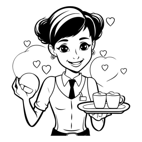 Businesswoman holding a cup of coffee and a plate with hearts ar