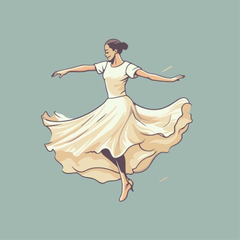 Beautiful ballerina in a white dress dancing. Vector illustratio