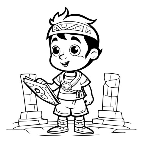 Black and White Cartoon Illustration of Kid Boy Fantasy Characte