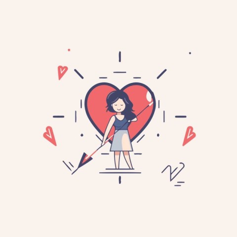 Vector illustration of a girl with a bow in the form of a heart.