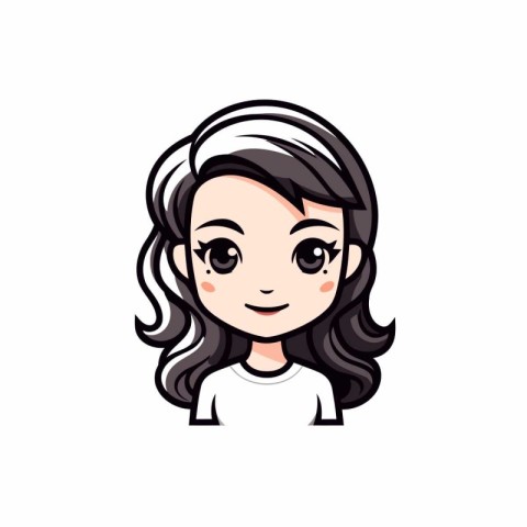 Cute cartoon girl with long hair. Vector illustration on white b