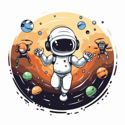 Astronaut in outer space. Vector illustration of cartoon charact