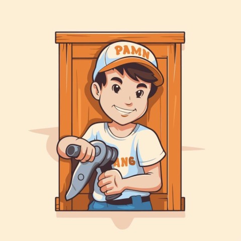 Cartoon boy playing video games. Vector illustration in a flat s