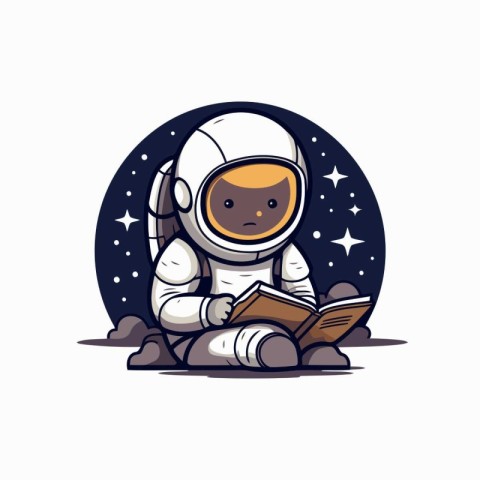 Astronaut reading a book. Vector illustration on white backgroun