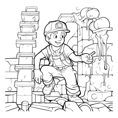 Coloring Page Outline Of a cartoon miner in a mine.