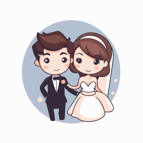 Wedding couple vector illustration. Beautiful bride and groom ca