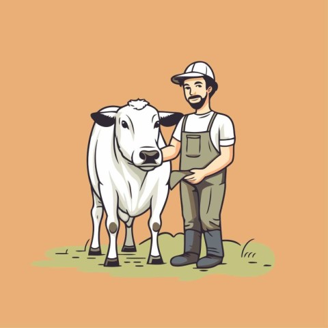 Farmer with a cow. Vector illustration of a farmer with a cow.