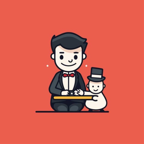 Character waiter in flat design. Businessman with a tray in his