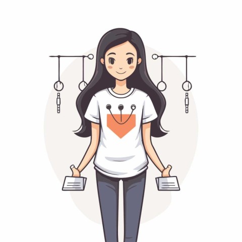 Vector illustration of a young girl in a white T-shirt.