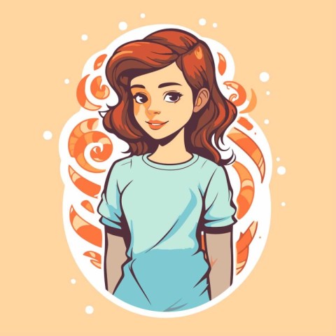 Beautiful girl with red hair. Vector illustration in cartoon sty