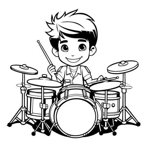 cute boy playing drums cartoon vector illustration graphic desig