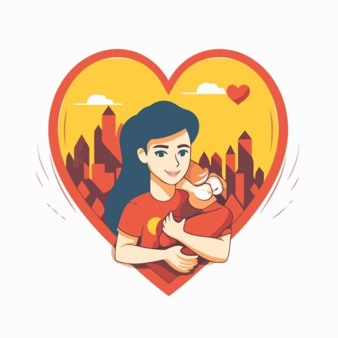 Mother and baby in the heart. Happy family. Vector illustration.