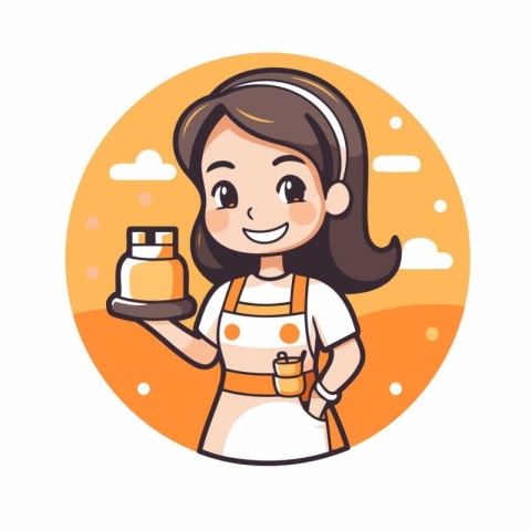 Cute girl holding a jar of protein powder. Vector illustration.