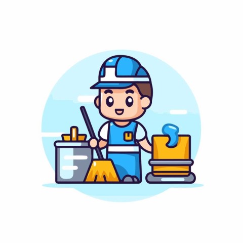 Cleaning service worker. Cleaning service concept. Vector illust