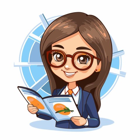 Businesswoman reading a book and smiling. Vector illustration in