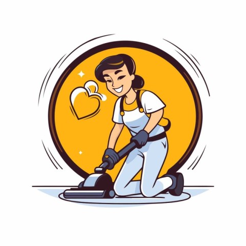 Cleaning service. Vector illustration of a woman cleaning the ho