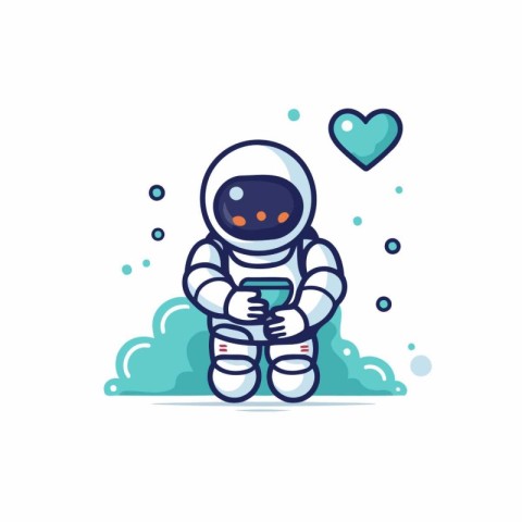 Astronaut with heart and cloud. Vector illustration in flat styl