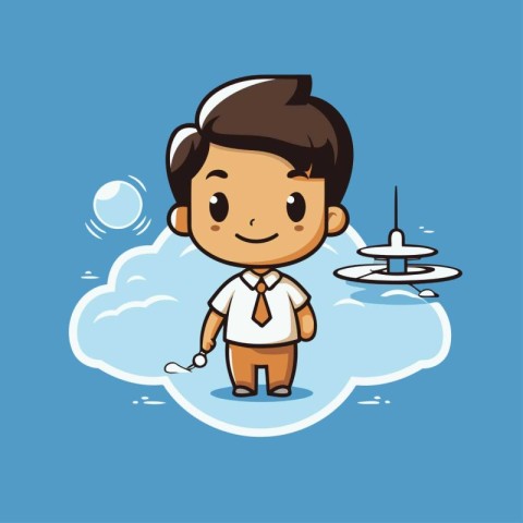 Businessman with cloud and flying saucer. Vector character desig