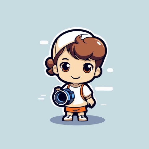 Cute little boy with camera. Vector illustration. Cartoon style.