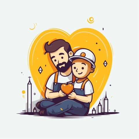 Father and son in love. Vector illustration in flat cartoon styl