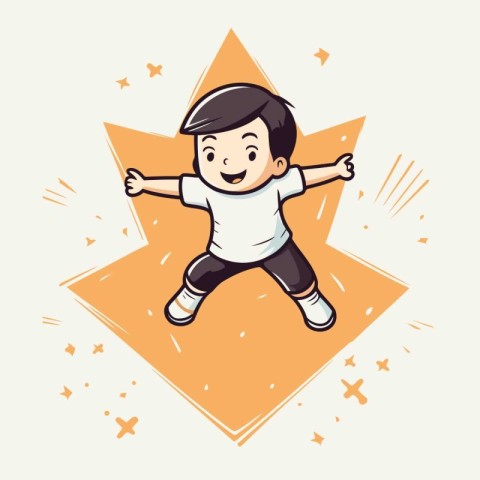 Cute little boy jumping in a star shape. Vector illustration.