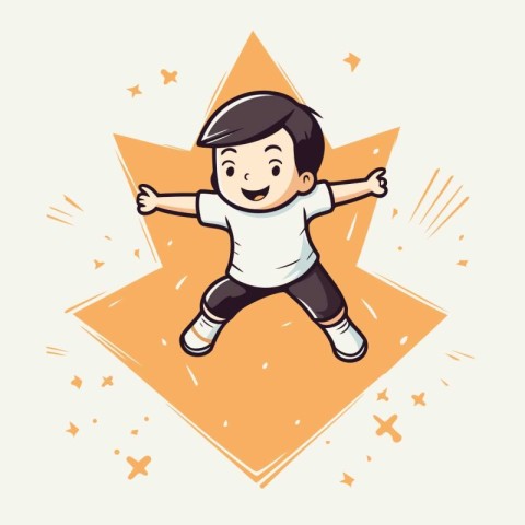 Cute little boy jumping in a star shape. Vector illustration.
