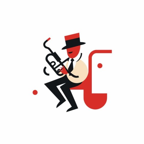 Jazz musician icon in flat color style. Musician playing saxopho