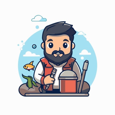 Fisherman cartoon character in flat design style. Vector illustr