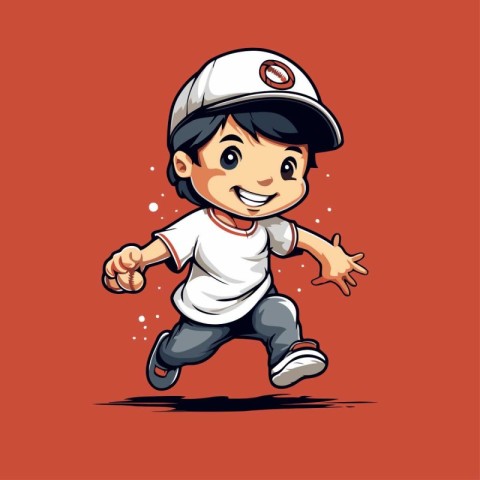 Cute little boy running and jumping vector illustration. Cute li